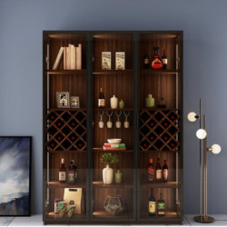 Kệ tủ rượu trang trí phòng khách  3 cánh kính gỗ có đèn led trang trí TR36