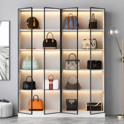 Tủ gỗ cánh nhôm kính có đèn LED trưng bày túi xách hiện đại TK11
