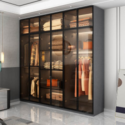 Tủ quần áo gỗ công nghiệp cánh nhôm kính mở có đèn LED trang trí TQA75