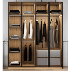 Tủ quần áo gỗ 4 cánh nhôm kính mở có đèn LED sang trọng TQA78