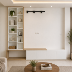 Kệ tivi gỗ 2m4 kết hợp kệ trang trí phòng khách hiện đại KST08