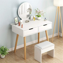 Bàn phấn trang điểm chân gỗ gương tròn đẹp giá rẻ BTĐ12