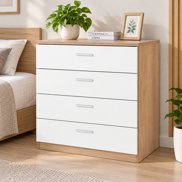 Tủ gỗ thấp 4 ngăn kéo để đồ gia đình TNK08