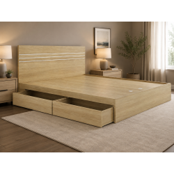 Giường ngủ gỗ kẻ chỉ nhôm bạc trang trí có ngăn kéo đẹp GCN56