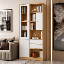 Tủ sách gỗ cánh kính rộng 100cm để đồ trang trí đẹp KSG114