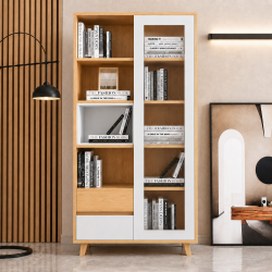 Tủ kệ sách gỗ cánh kính KSG117 trang trí phòng khách rộng 80cm