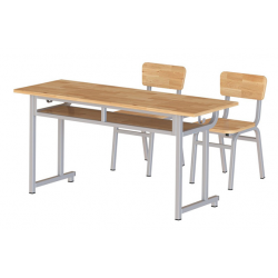 Bộ bàn ghế ngồi học sinh viên khung sắt mặt gỗ tự nhiên BHS112-4G
