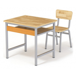 Bộ bàn ghế ngồi học sinh viên khung sắt mặt gỗ tự nhiên BHS116-4G