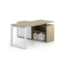Bàn lãnh đạo chân sắt mặt gỗ có tủ phụ 1m6 NT190 1906BLD09