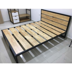 giường ngủ gia đình 1m4x2m khung sắt nan gỗ GSD62