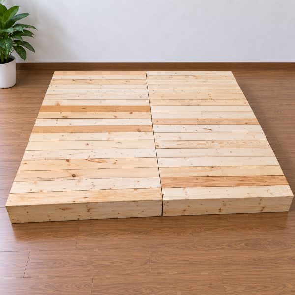 Giường pallet ghép tấm, mặt nan kín gỗ tự nhiên cao 20cm GPL08