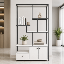Kệ sắt gỗ công nghiệp trang trí phòng khách KSG273