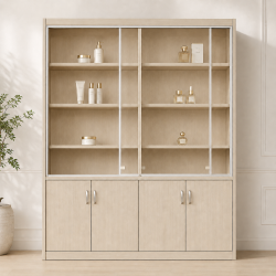 Tủ gỗ cánh kính lùa 1m6 trưng bày mỹ phẩm TK35