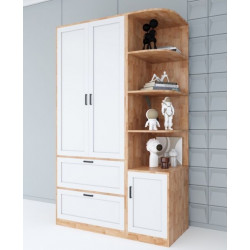 Tủ quần áo 2 ngăn kéo 2 cánh mở kèm kệ góc gỗ cao su TQA147