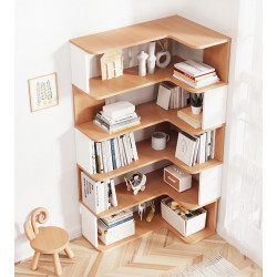 Giá sách gỗ 5 tầng góc tường hình chữ L hiện đại GKG18