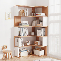 Giá sách gỗ 5 tầng góc tường hình chữ L hiện đại GKG18