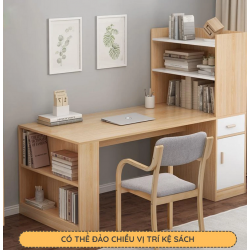 Bàn gỗ làm việc và học tập cho các bé tại nhà có kèm kệ giá sách BLK04