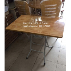 Bàn ăn chữ nhật gấp gọn giá rẻ mặt gỗ chân sắt sơn 80x50cm