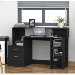 Bàn học làm việc chân gỗ liền kệ giá sách BLK28