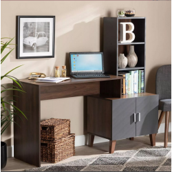 Bàn làm việc học tập có tủ kệ sách chân gỗ BLK51