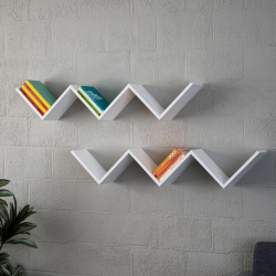 Kệ giá sách gỗ đẹp lượn sóng chữ V trang trí phòng khách treo tường KGT45