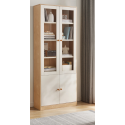 Mẫu tủ kệ sách đứng gỗ công nghiệp cánh kính mở KGĐ18