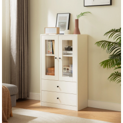 Tủ gỗ để sách tài liệu văn phòng có ngăn kéo cánh kính KGĐ35