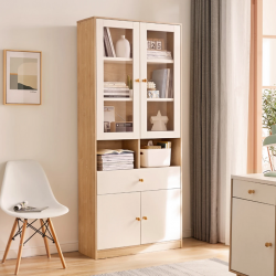 Tủ gỗ để sách cho học sinh cánh kính mở kèm ngăn kéo KGĐ38