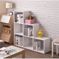 Giá kệ sách gỗ 3 tầng ô vuông bậc thang trang trí phòng khách đẹp KGĐ80