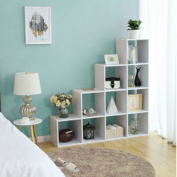 Giá kệ sách gỗ 4 tầng ô vuông xếp bậc thang trang trí phòng khách KGĐ87