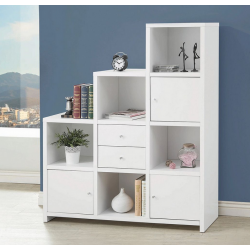 Tủ kệ gỗ để sách 3 tầng ô vuông bậc thang có ngăn kéo cánh mở KGĐ91