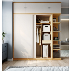 Mẫu tủ quần áo gỗ cánh lùa trồng tầng kết hợp kệ góc hiện đại TAO17