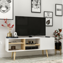 Tủ kệ để tivi phòng khách đẹp có cánh mở chân gỗ giá rẻ TKTV54