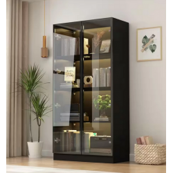 Tủ rượu gỗ cánh nhôm kính có đèn LED 4 tầng trang trí phòng khách đẹp KR01