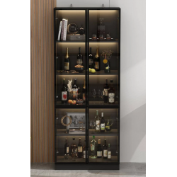 Tủ gỗ cánh nhôm kính để rượu trang trí 5 tầng có đèn LED hiện đại KR03