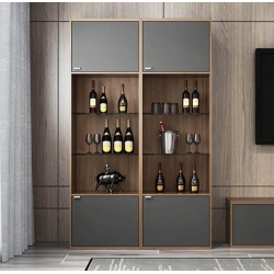 Tủ rượu cánh gỗ mở có đợt kính trưng bày phòng khách hiện đại KR12