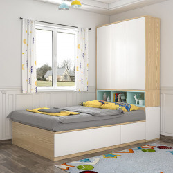 Combo giường ngủ gỗ thông minh liền tủ quần áo hiện đại CBGT08