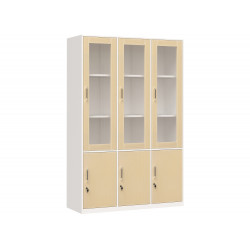 Tủ tài liệu TU09K7GM The One 6 khoang khung sắt sơn trắng cánh kính gỗ mở