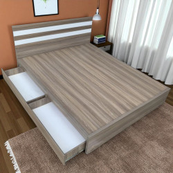Giường ngủ gỗ công nghiệp cải đầu kẻ trắng có ngăn kéo giá rẻ GCN19