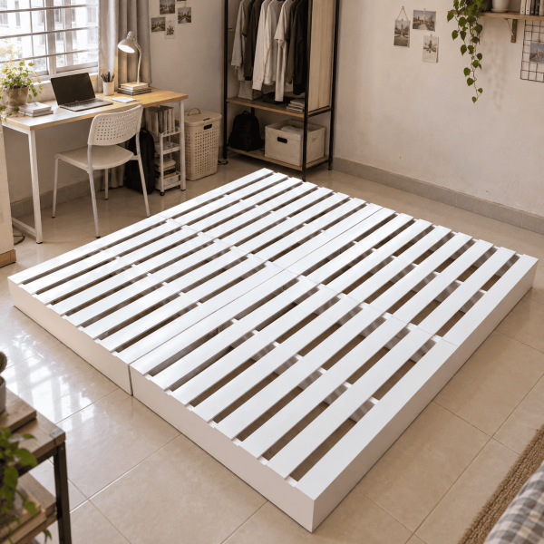 Giường pallet gỗ tự nhiên ghép tấm sơn PU cao 20-30cm đẹp giá tốt GPL03