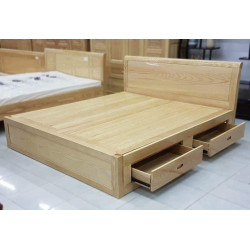 Giường ngủ gỗ sồi giát phản có ngăn kéo đẹp GGN21