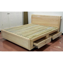 Giường ngủ gỗ sồi giát nan có ngăn kéo đẹp hiện đại GCN22