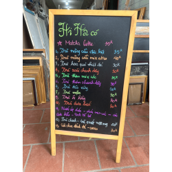 Bảng menu khung gỗ BMN01 liền chân 1 mặt đen viết phấn, bút huỳnh quang cho quán ăn, cafe