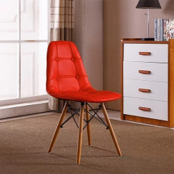 Ghế cafe Eames đệm da bọc cúc chân gỗ giá rẻ GCF04