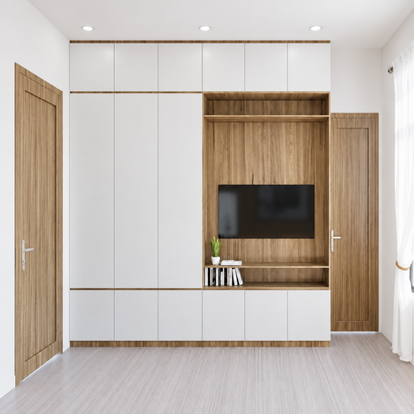 Tủ quần áo gỗ công nghiệp kèm kệ ti vi đẹp hiện đại TQA03