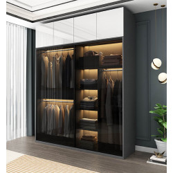 Tủ quần áo gỗ cánh nhôm kính lùa có đèn LED hiện đại TQA04