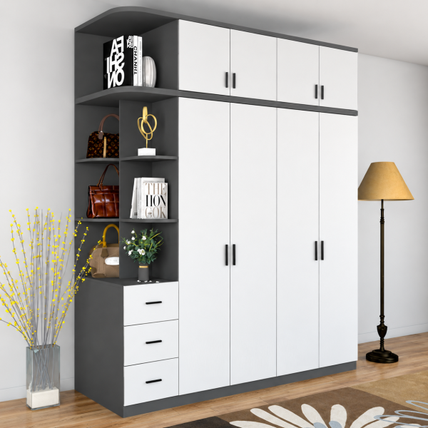 Tủ quần áo gỗ cánh mở trồng tầng có kệ góc hiện đại đẹp TQA14