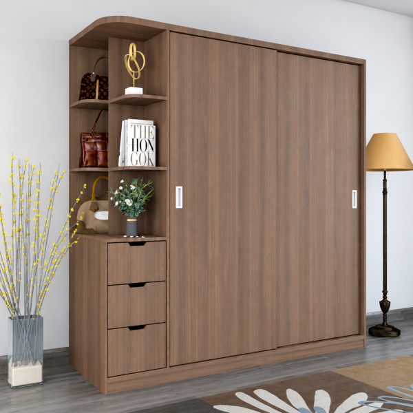 Tủ quần áo gỗ công nghiệp MDF cánh lùa kèm kệ góc TQA15