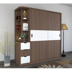 Tủ quần áo gỗ cánh lùa có kệ góc trang trí phối màu TQA16