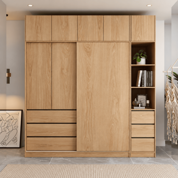 Tủ quần áo gỗ MDF cánh lùa trồng tầng có kệ góc để đồ hiện đại TQA18